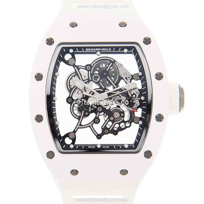Richard Mille RM055 Replica - Manual - Ceramic - Skull Dial - White Rubber Strap